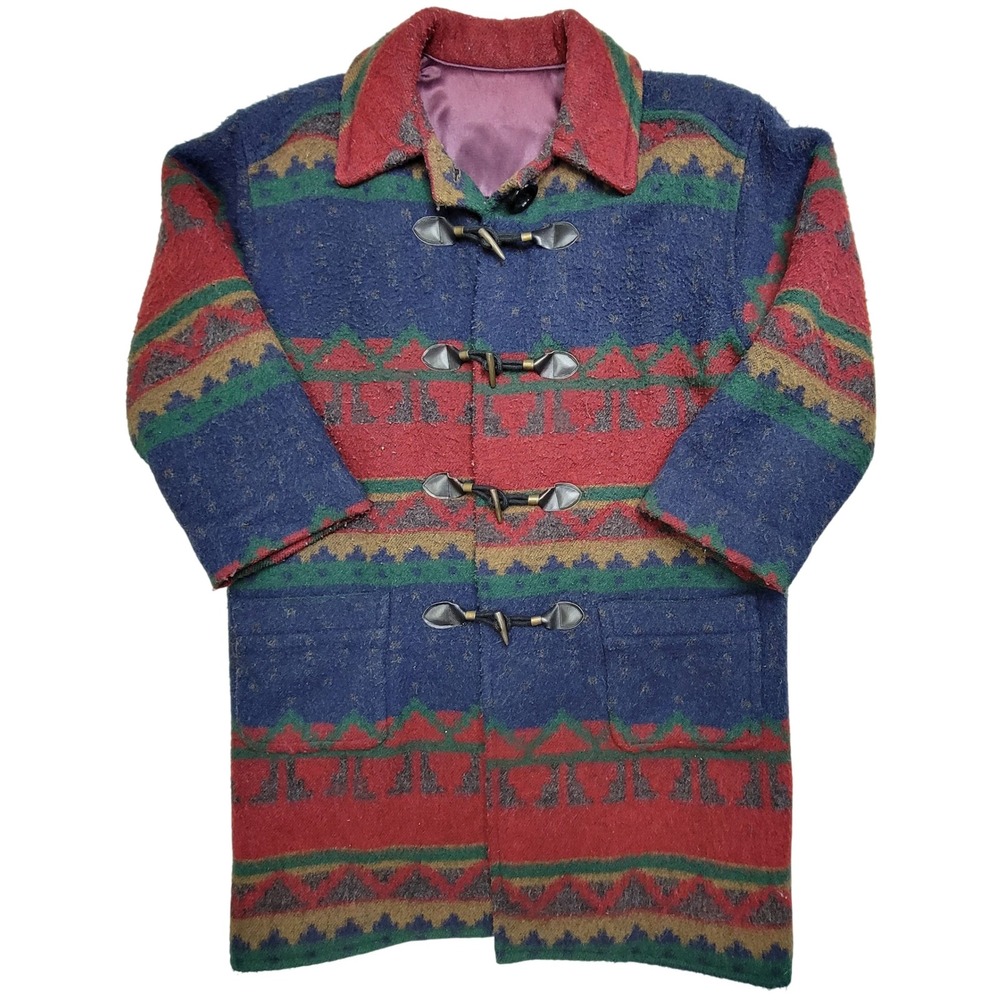 Vintage‎ Geometric Pattern Wool Toggle Coat Women's Outerwear